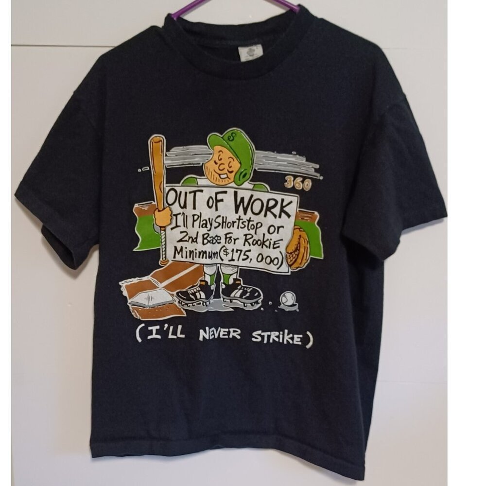 Out of Work Baseball Player I'll Never Strike Vintage T-Shirt L Single Stitch